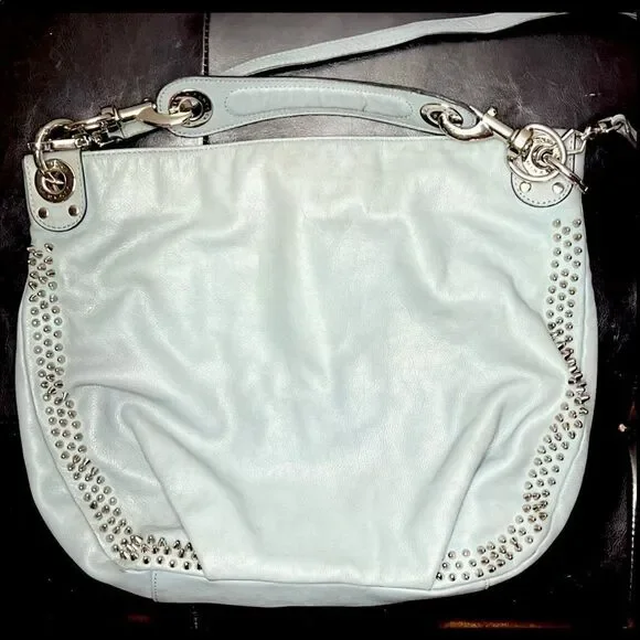 Rebecca Minkoff Studded Satchel Bag Shoulder Purse Bright Light Blue - Picture 2 of 12